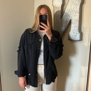 Distressed Black Jean Jacket